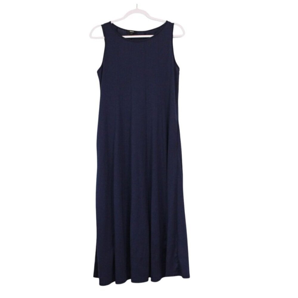 Theory Midi Dress Size 10 Navy Stretch Knit Classic Preppy Coastal Beach Boho